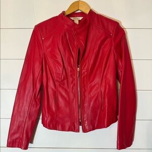 WHBM Vibrant Red Faux Leather Moto Jacket
